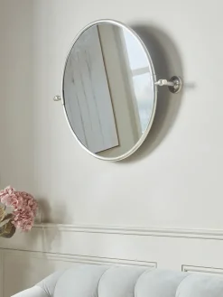 French Round Wall Mirror - Antique Silver