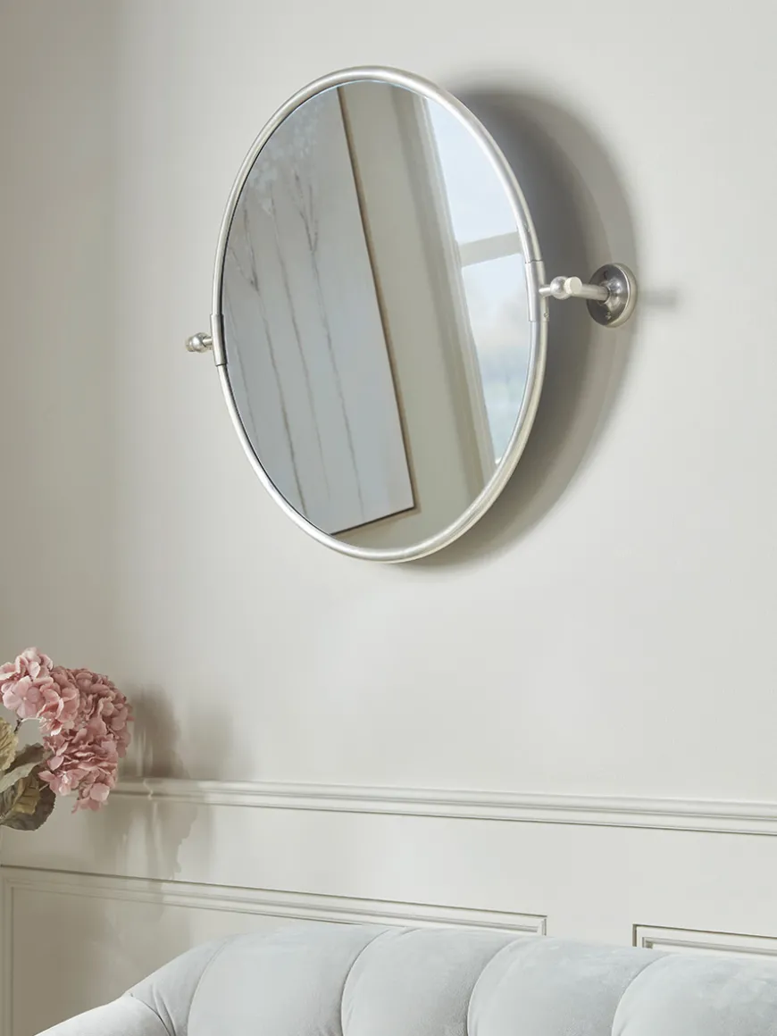 French Round Wall Mirror - Antique Silver