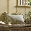 Gingham Ruffle Rectangular Cushion - Sage
