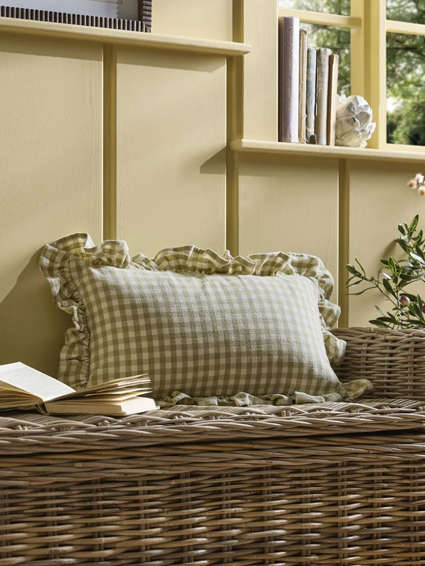 Gingham Ruffle Rectangular Cushion - Sage