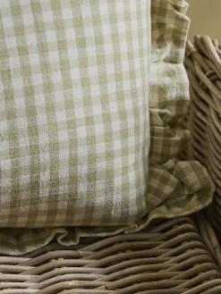 Gingham Ruffle Rectangular Cushion - Sage