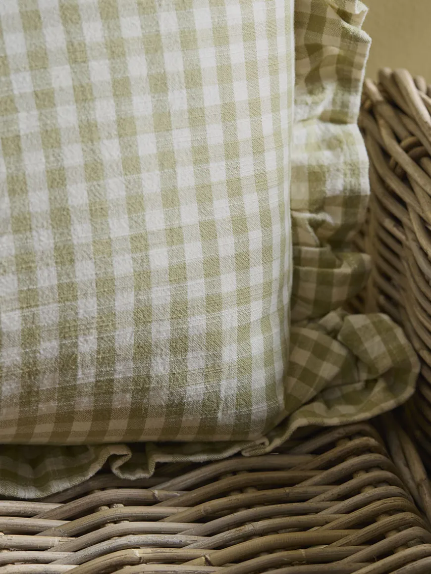 Gingham Ruffle Rectangular Cushion - Sage
