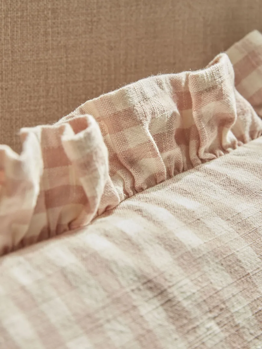Gingham Ruffle Rectangular Square Cushion - Blush