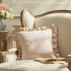 Gingham Ruffle Square Cushion - Blush