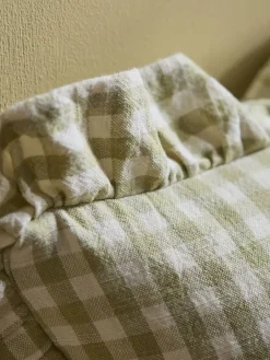 Gingham Ruffle Square Cushion - Sage