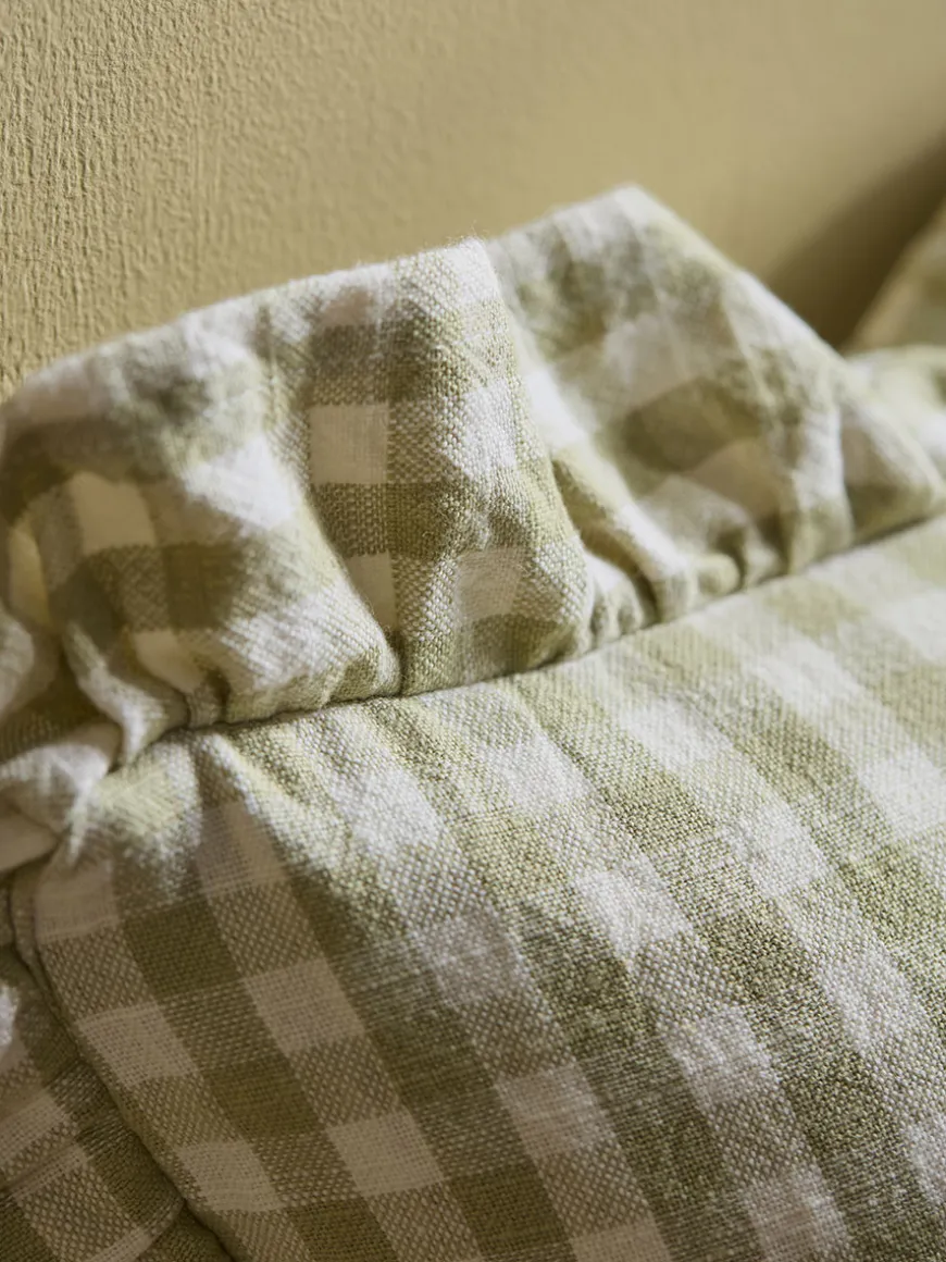 Gingham Ruffle Square Cushion - Sage