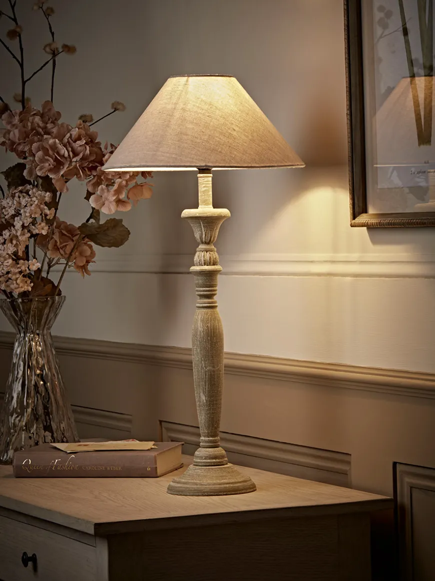 Greywashed Turned Table Lamp