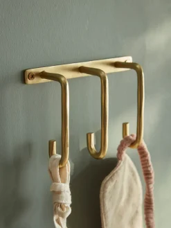 Hammered Brass Triple Hook