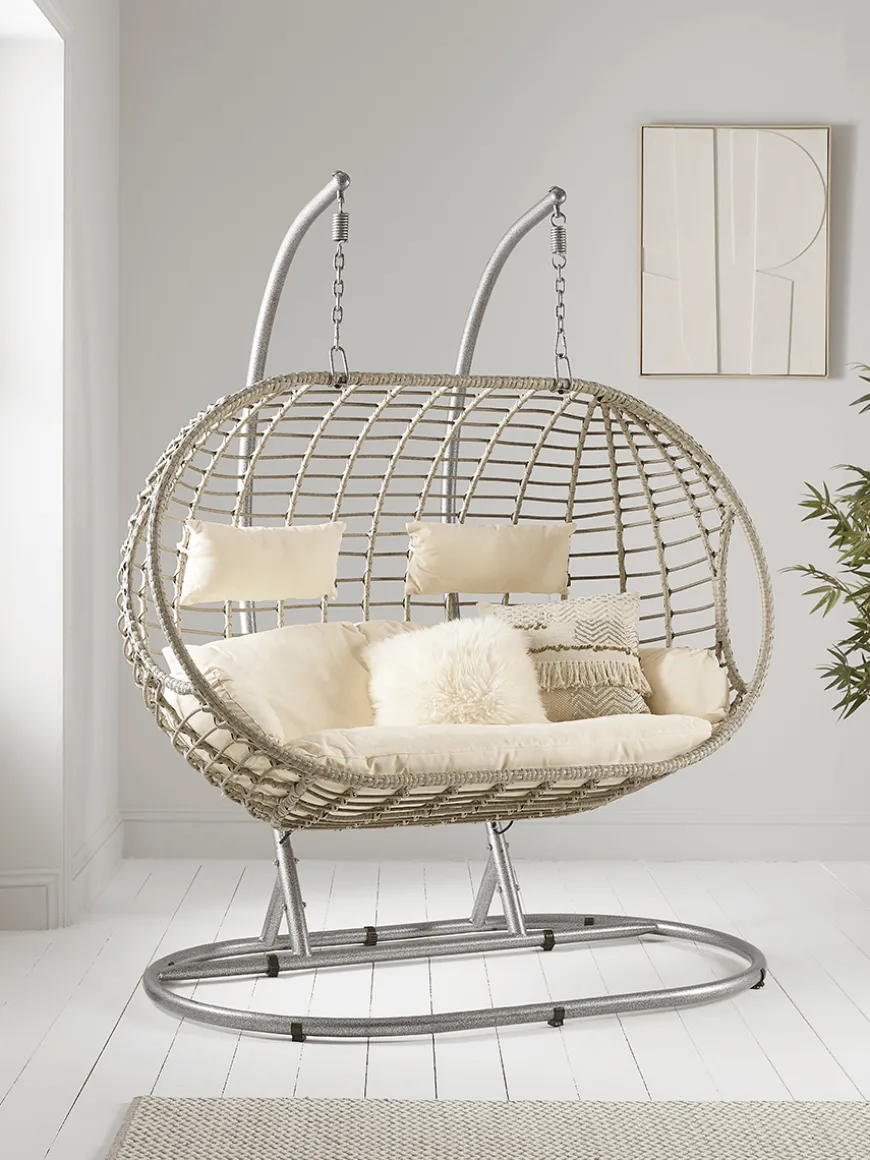 Indoor Outdoor Double Hanging Chair - Grey