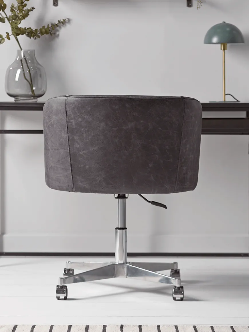 Leather Wheeled Tub Chair - Vintage Black