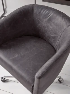 Leather Wheeled Tub Chair - Vintage Black