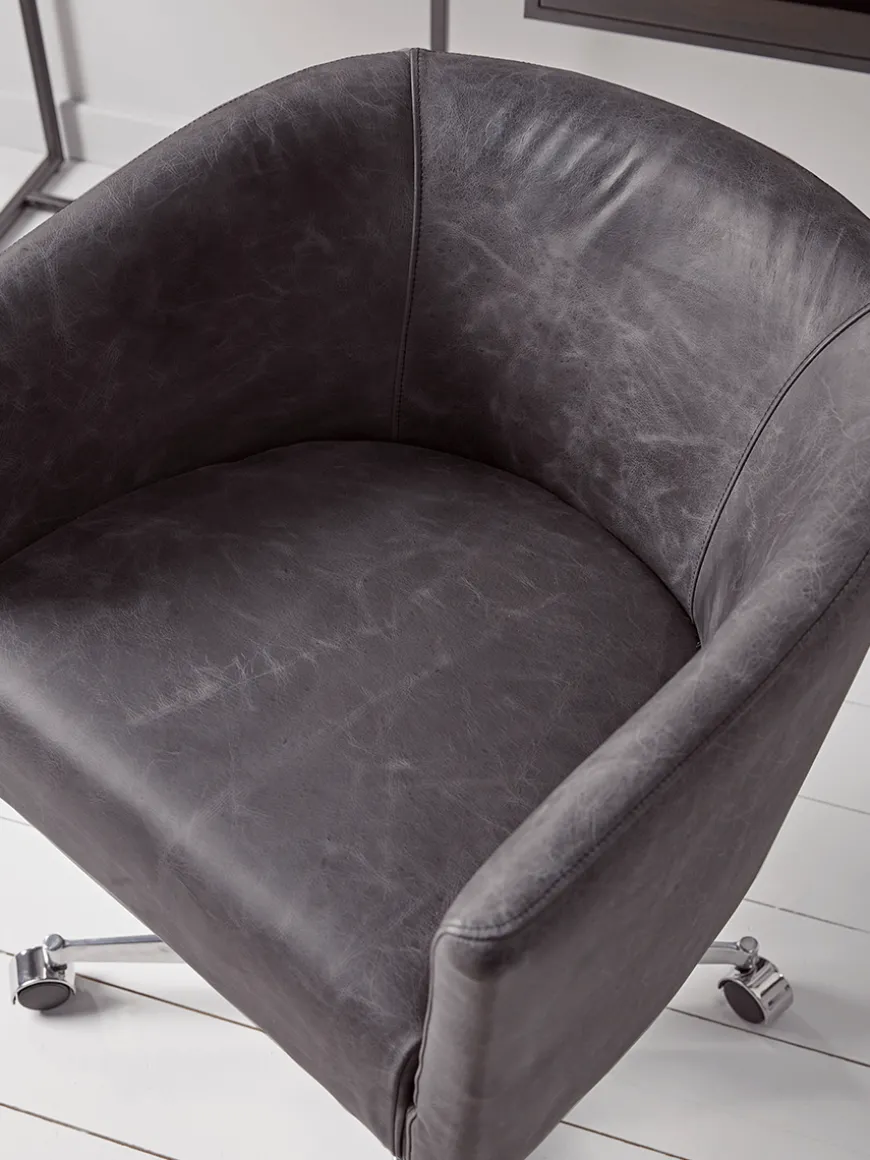 Leather Wheeled Tub Chair - Vintage Black