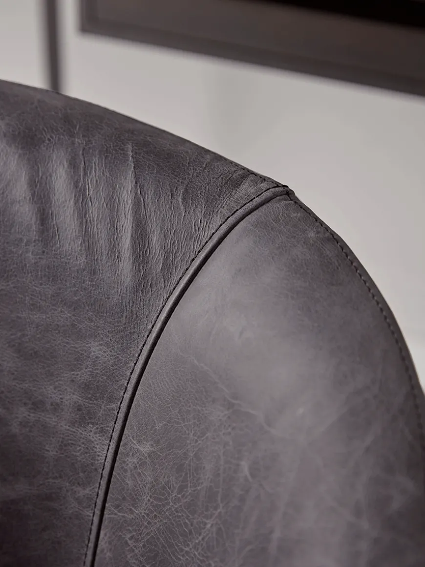 Leather Wheeled Tub Chair - Vintage Black