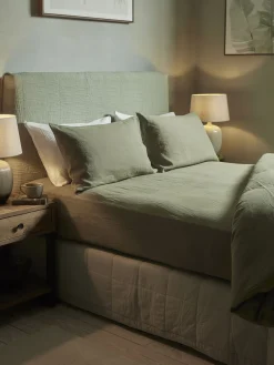 Luxury Linen King Fitted Sheet - Olive Green