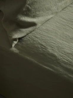 Luxury Linen King Fitted Sheet - Olive Green