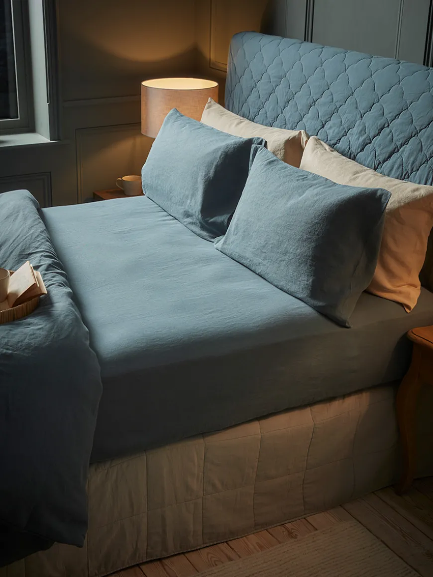 Luxury Linen King Fitted Sheet - Nordic Blue
