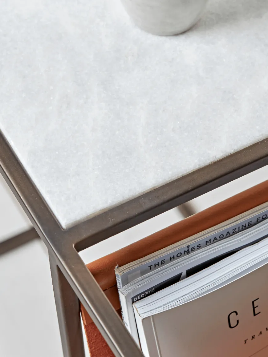 Marble Side Table with Magazine Rack - Slim