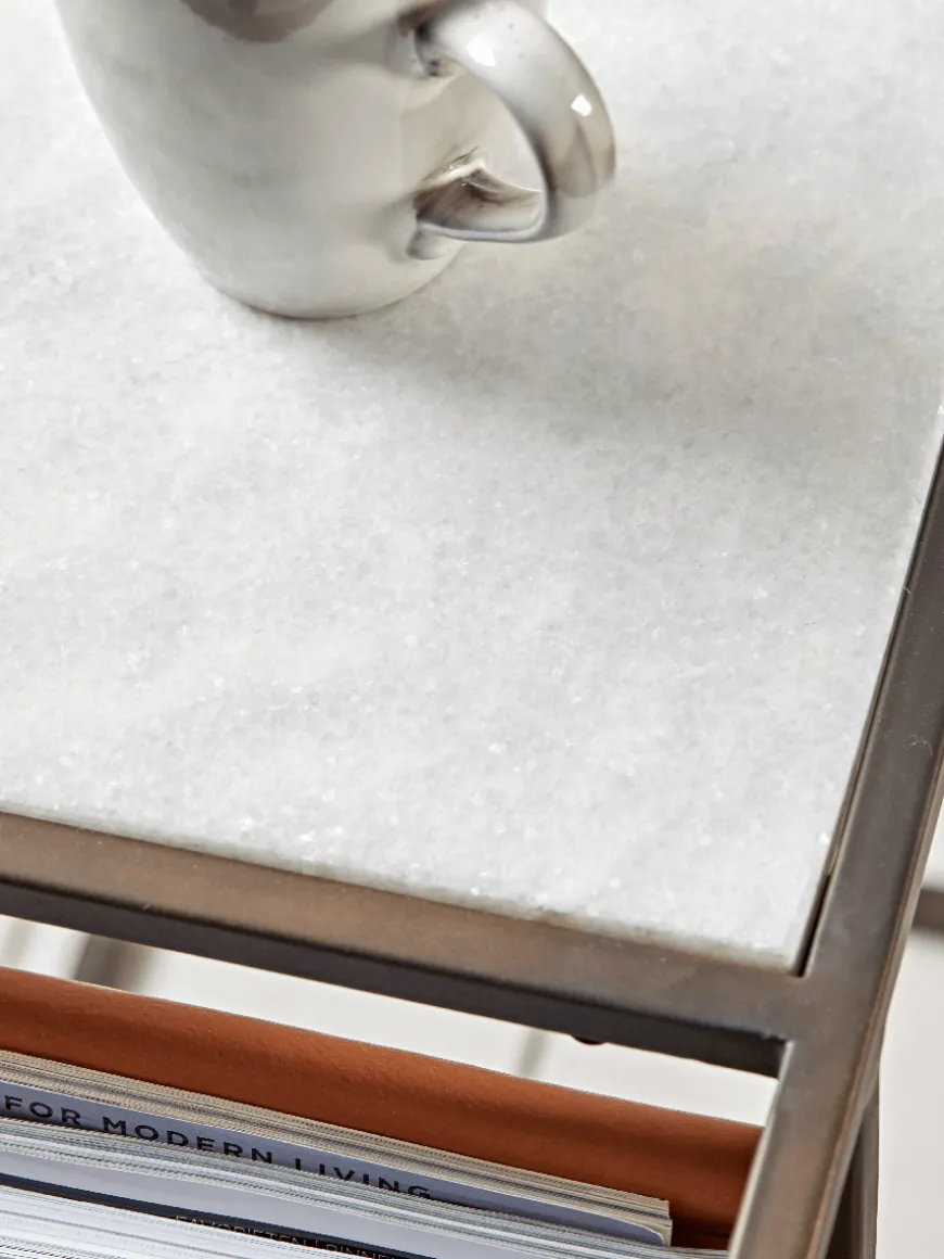 Marble Side Table with Magazine Rack - Slim