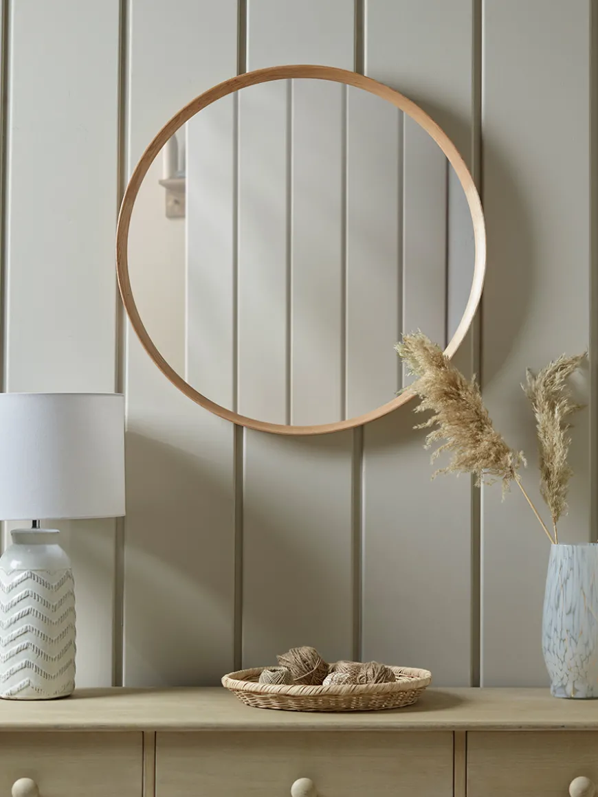 Oak Deep Framed Mirror - Round