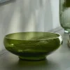 Olive Bubbled Glass Serving Bowl