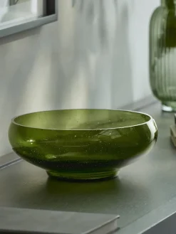 Olive Bubbled Glass Serving Bowl