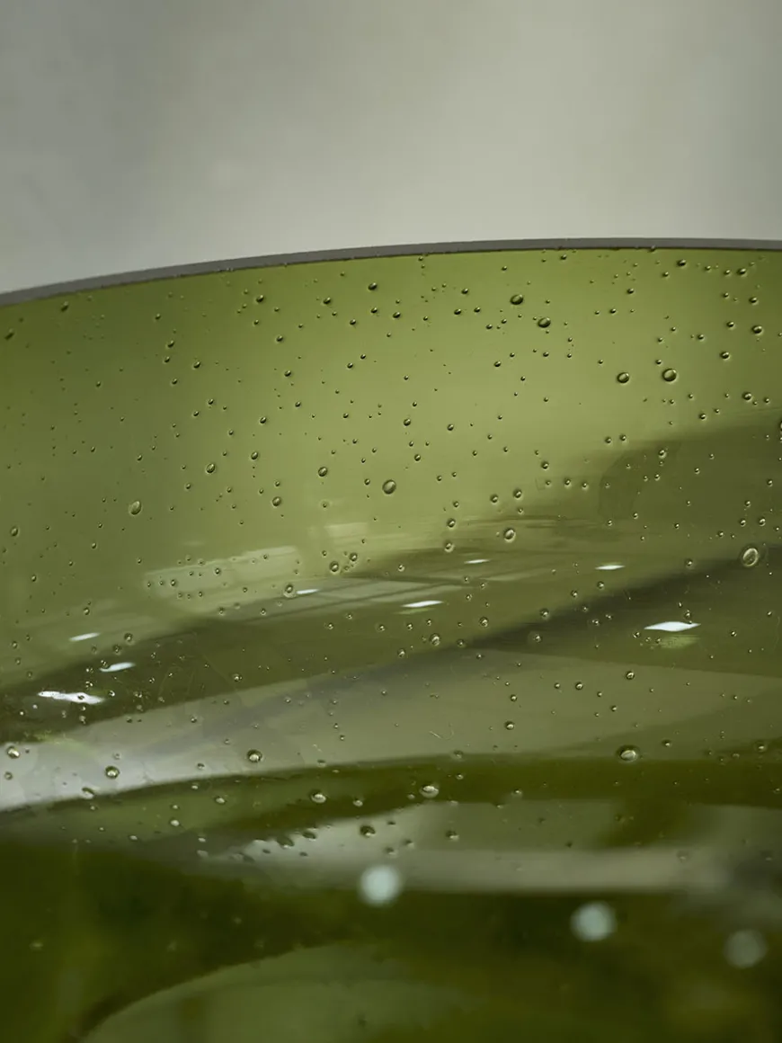 Olive Bubbled Glass Serving Bowl