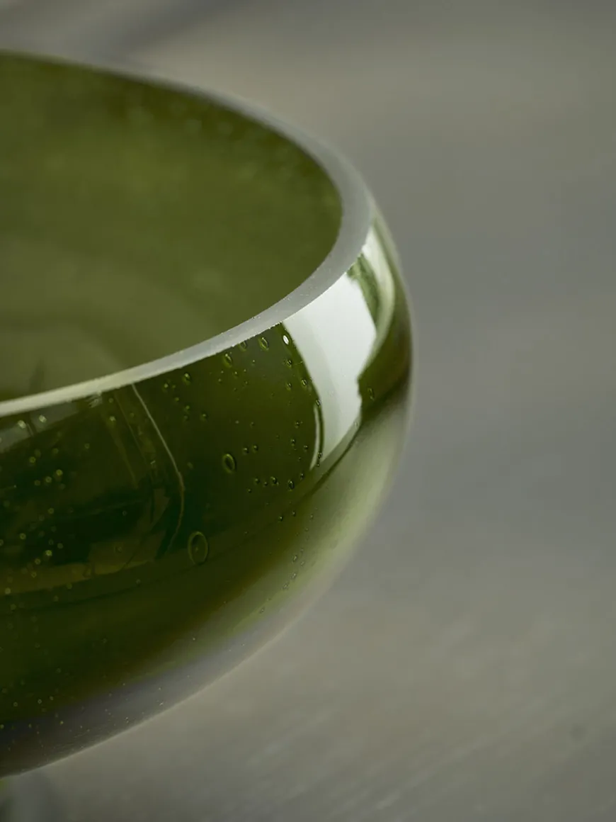 Olive Bubbled Glass Serving Bowl