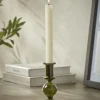Olive Glass Dinner Candle Holder - Small