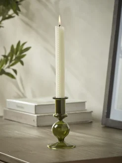 Olive Glass Dinner Candle Holder - Small