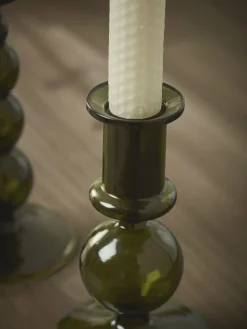 Olive Glass Dinner Candle Holder - Small