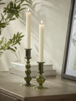 Olive Glass Dinner Candle Holder - Small