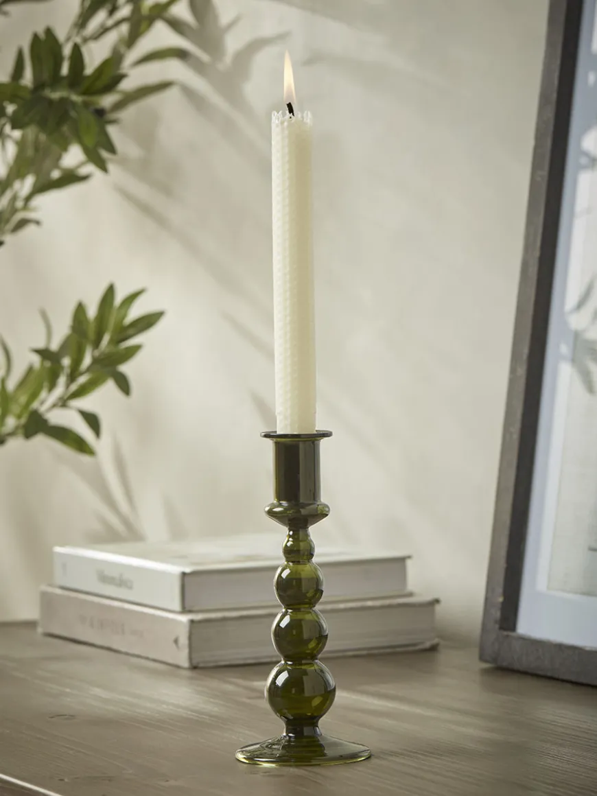Olive Glass Dinner Candle Holder - Large