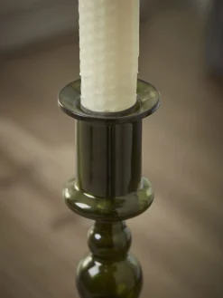 Olive Glass Dinner Candle Holder - Large