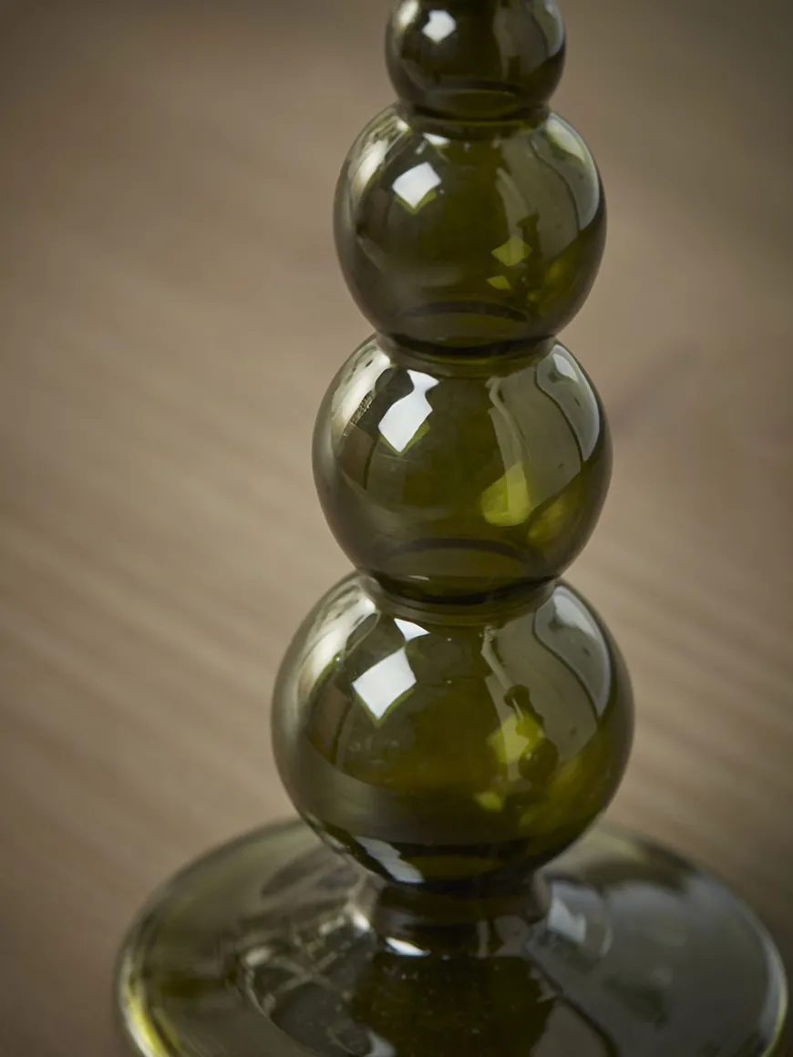 Olive Glass Dinner Candle Holder - Large