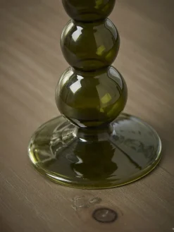 Olive Glass Dinner Candle Holder - Large
