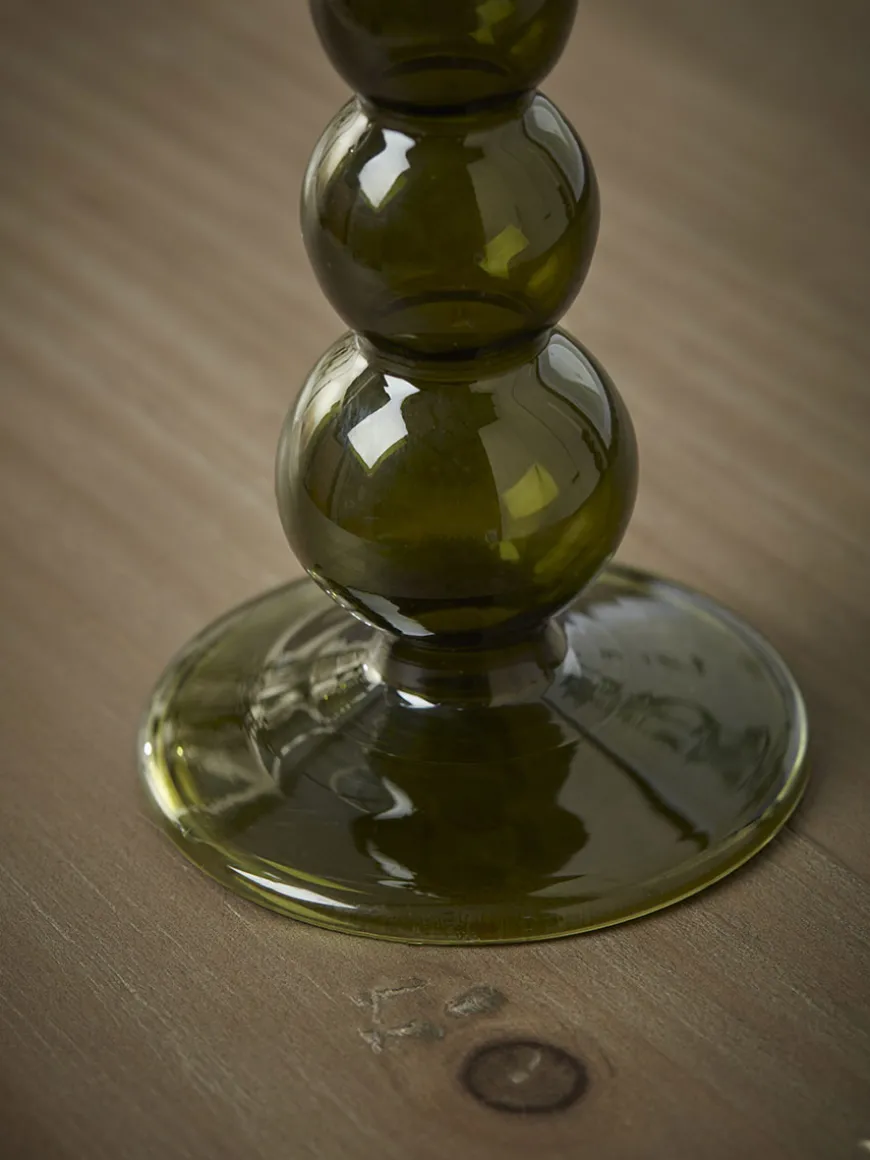 Olive Glass Dinner Candle Holder - Large