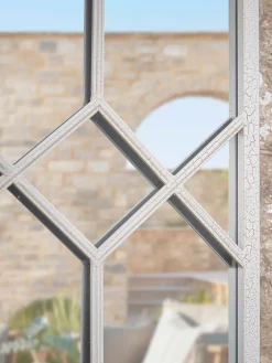 Outdoor White Trellis Window Mirror