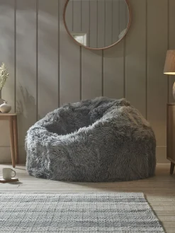 Oversized Curly Sheepskin Beanbag -Grey