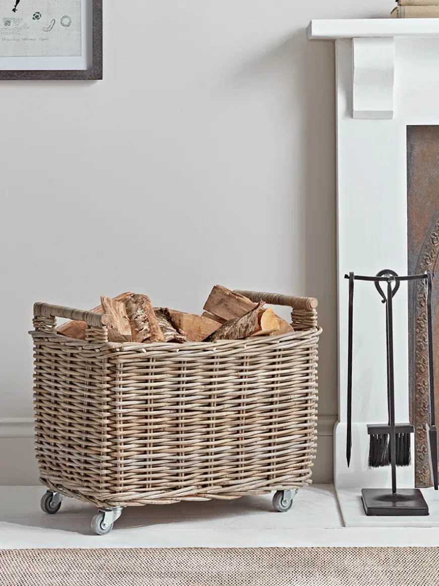 Rattan Log Basket Trolley