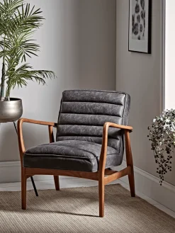 Ribbed Leather Armchair - Black