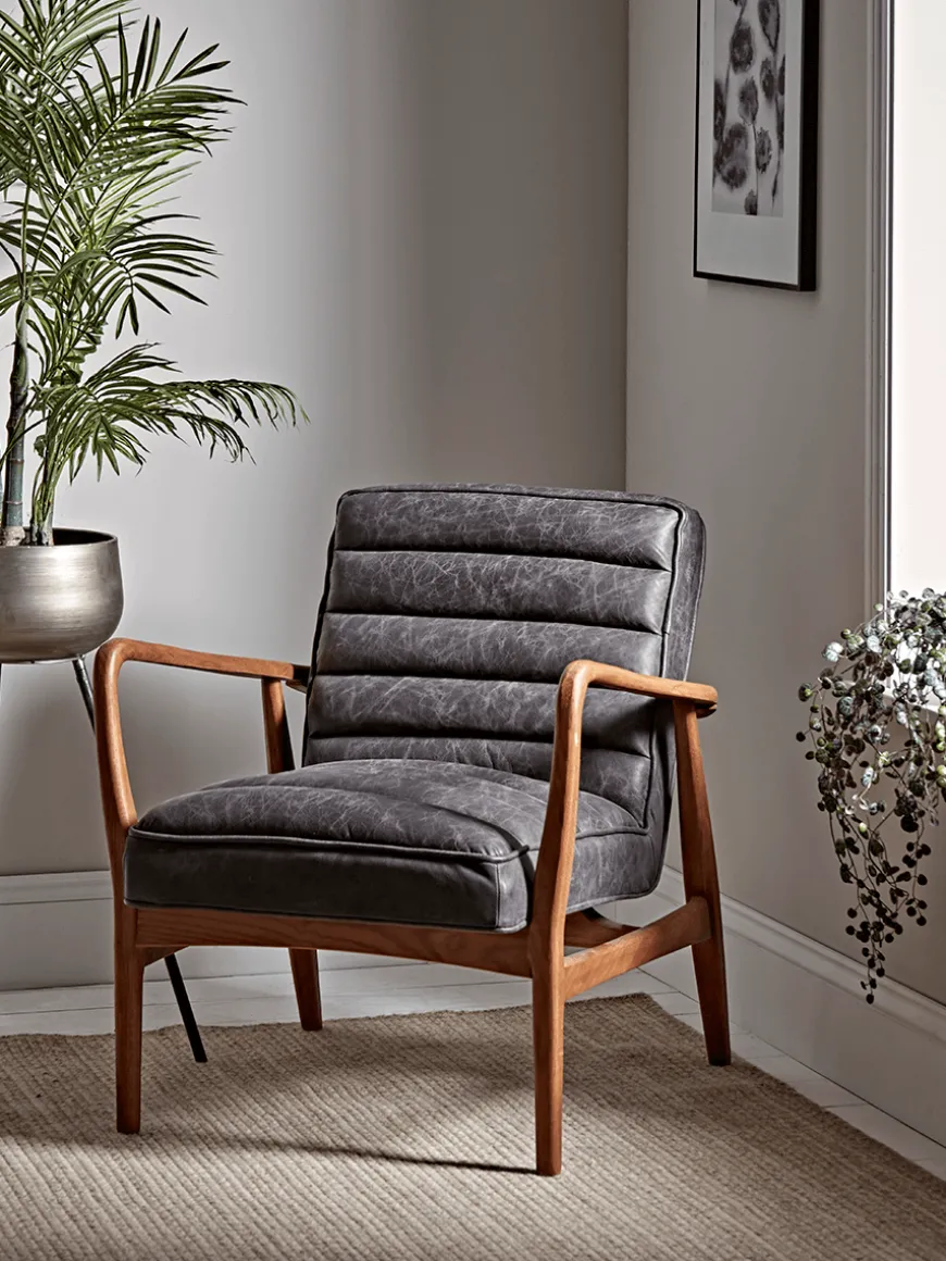 Ribbed Leather Armchair - Black