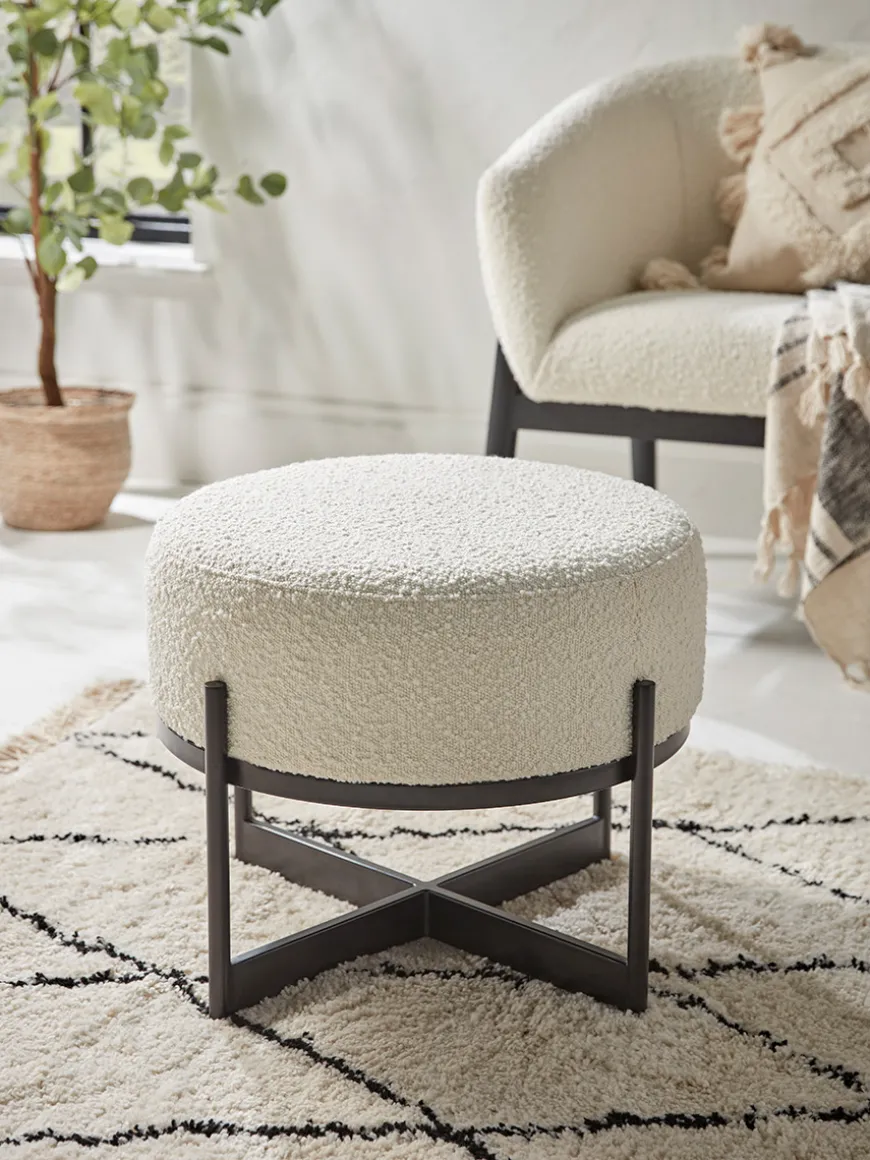 Round Boucle Footstool - Small