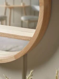 Round Oak Shelf Mirror