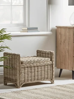 Round Rattan Storage Bench - Small