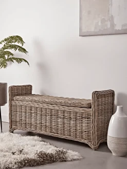 Round Rattan Storage Bench - Large