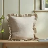 Ruffle Cotton Linen Square Cushion - Natural