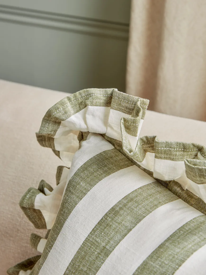 Ruffle Square Cushion - Green Stripe