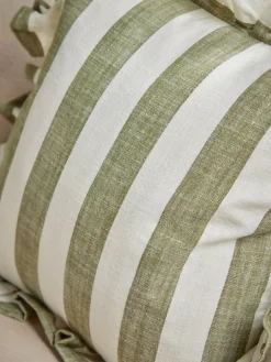 Ruffle Square Cushion - Green Stripe