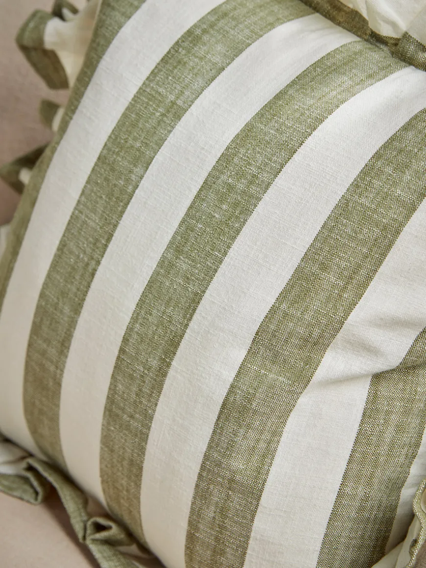Ruffle Square Cushion - Green Stripe