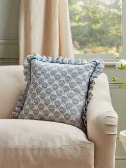Ruffle Square Cushion - Swedish Blue Print